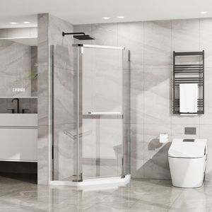 Goodyo 36 Pollici D X 36 Pollici L X 72 Pollici Box doccia angolare H Neo senza telaio con porta in vetro temperato trasparente SGCC, 36 pollici D - Product Image 6