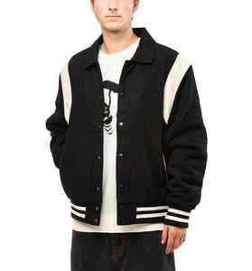 Premium <b>Men</b> Wool Varsity <b>Jacket</b> with Stand Collar Inner Fleece Lining Custom Style <b>Long</b> Sleeve Warm Streetwear Outerwear - Product Image 2