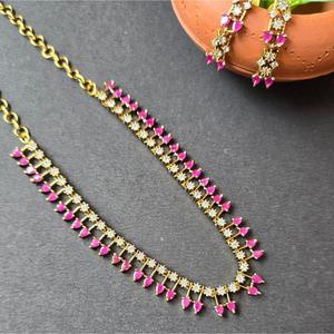 <b>Ruby</b> AD Rhodium Plated Bridal <b>Necklace</b> and Earring Set with American Diamond and Zircon - Product Image 2