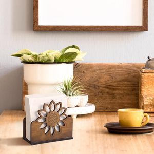 2 Pcs Vintage Wooden Sunflower Napkin Holder & Dispenser with Anti-Slip Bottom for Dining Room Kitchen Table & Countertop Decor - Product Image 2