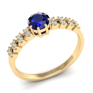 Anillo REYES con Zafiro Azul de Corte Brillante Redondo de 0.5 Quilates en Oro de 14K, Anillos de Compromiso con Diamantes Certificados por IGI para Mujer - Product Image 2