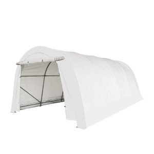 Abri pour voiture robuste 12FT X 20FT avec couverture en tissu PE 11 OZ et structure en acier galvanisé, style simple, toit arrondi, porte avant à enroulement - Product Image 1