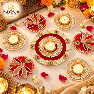 Handmade Beaded Rangoli Tealight Holder Set Indian Diwali Wedding Pooja Table Decor Festive favors Home Decoration Return Gifts - Product Image 3