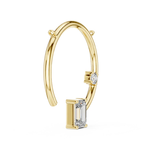 Collier pendentif minimaliste en or jaune avec diamant taille émeraude et diamant rond, unisexe, pour tous les jours - Product Image 3