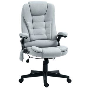 Comoda Sedia da Ufficio in Lino con Massaggio a 6 Punti, Schienale Reclinabile Riscaldato, Finitura Grigio Chiaro - Product Image 1