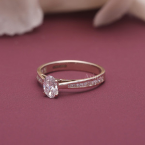IGI Certified Oval Lab Grown Diamond Engagement Ring 14K White / Yellow & Rose Gold Hidden Halo Solitaire Ring for Women - Product Image 5