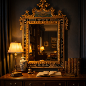 Espejo de Pared Barroco Veneciano de Lujo de 60x36 Pulgadas con Corona Ornamentada y Marco con Incrustaciones de Oro Antiguo |   Espejo Vintage para Decoración del Hogar - Product Image 3