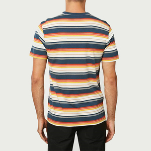 T-shirt décontracté pour homme, col rond, imprimé numérique, en tissu éponge respirant, de haute qualité, style vintage, avec blocs de couleurs contrastées et rayures sportives - Product Image 4