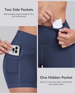 Pantalones cortos deportivos de Yoga azules de cintura alta en forma de V para mujer, sin costuras, de secado rápido, 100% de poliéster, para correr, cintura elástica sólida - Product Image 6