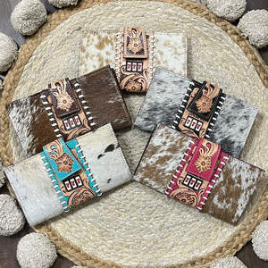 Trending Vintage Hand Tooled Genuine Cowhide Leather Clutch With Floral Pattern Jackpot Design Ladies Western Purse for Women's - Product Image 5