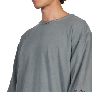 Camisa de hombre desgastada de doble capa con mangas, lisa, de ajuste holgado, estilo casual, con efecto de capas, lavada - Product Image 5
