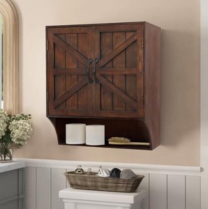 Gabinete de Baño de Madera para Montar en la Pared, Estilo Rústico, Ahorro de Espacio, Gabinete de Medicamentos de Doble Puerta con Estante Abierto para Uso en Hoteles - Product Image 2