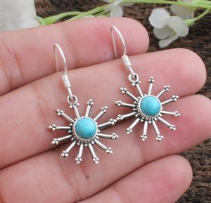 Boucles d'oreilles pendantes de luxe en argent sterling 925 avec turquoise naturelle authentique pour mariage et soirée, bijoux unisexes - Product Image 4