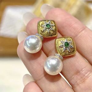 Pendientes Colgantes de Plata 925 con Cuentas de Oro Natural en Forma de Trébol, Redondas de 11-12 mm, con Defectos, Regalo de Cumpleaños para Primavera/Verano - Product Image 1