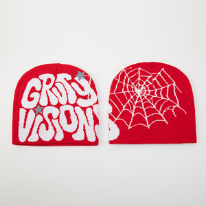 Graty Visions Embroidered Adjustable Beanie <b>White</b> Acrylic Knit <b>Hat</b> Y2K Unisex Adult 56-58CM Casual Winter Cap - Product Image 4