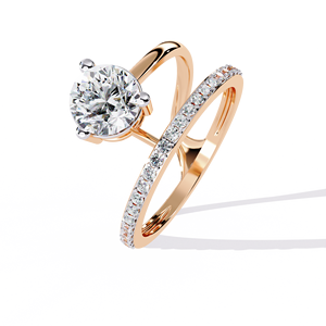 แหวนหมั้นมอสซาไนต์ทรงกลมเจียระไนแบบบริลเลียนต์ ตัวเรือนทองคำแท้ 18K แบบหนามเตย ประดับเพชรแบบพาเว่ ดีไซน์คลาสสิกสำหรับผู้หญิง - Product Image 6