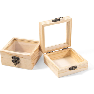 Wholesale Unfinished Pine Wooden <b>Box</b> With Clear Glass Lid Antique Latch Lock Custom Logo DIY Crafts Jewelry <b>Keepsake</b> Storage <b>Box</b> - Product Image 1
