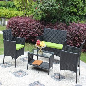Set di Mobili da Giardino in Rattan a 4 Pezzi con Cuscini Verdi, Divano in Vimini da Esterno con Seduta Confortevole - Product Image 6