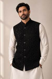 Gilet de créateur ethnique élégant pour homme, idéal pour les mariages Mehndi et Nikah, tailles et couleurs personnalisées, vente en gros - Product Image 4