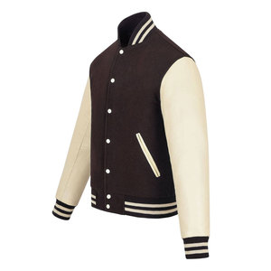 Veste universitaire pour homme, manches en cuir PU, couleur unie, col rabattu, vêtements décontractés pour l'automne - Product Image 2