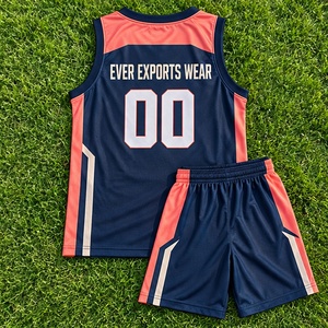 Uniforme de Baloncesto al por Mayor, Color Azul Marino, Rosa Coral, Panel Personalizado, Pantalones Cortos, Conjunto Deportivo para Equipos, Juvenil y Adulto, Venta al por Mayor - Product Image 3
