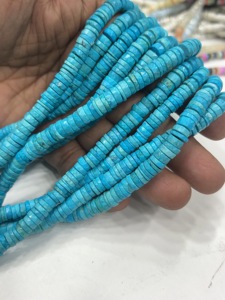 Perles de pierres précieuses de haute qualité pour la fabrication de bijoux, 17 pouces, marcassite bleue naturelle, facettées, forme de pneu Heishi, taille 7-8 mm - Product Image 2