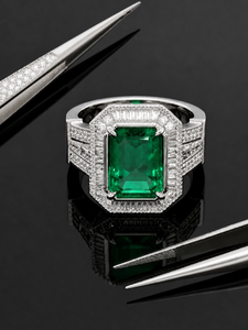 Green Emerald Cut Synthetic Lab Created Emerald <b>Ring</b> Halo Diamond Band Jewelry Statement <b>Ring</b> <b>Cocktail</b> <b>Ring</b> Bugget Lab Diamond - Product Image 1