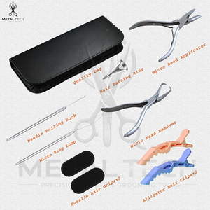 Complete Hair Extension Application Kit with Extension Plier, Wire Loop <b>Tool</b>, Hook Needle, Sectioning Clips, Finger Guard & Care - Product Image 3