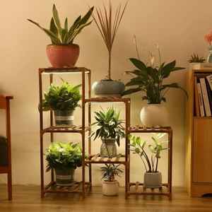 Support de plantes élégant en métal à plusieurs niveaux avec étagères en bois pour l'intérieur et l'extérieur, support pour pots de fleurs, décoration pour la maison - Product Image 1
