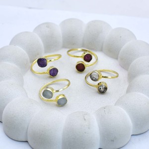 Garnet Double Stone Collet <b>Ring</b> <b>Adjustable</b> Open Band | Handmade Red Birthstone Engagement Promise Gift for Her - Product Image 5