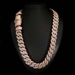 Chaîne cubaine en moissanite, argent 925 plaqué rhodium, sertissage clos or rose, collier glacé avec fermoir Ace Spades, bijoux hip-hop - Product Image 2