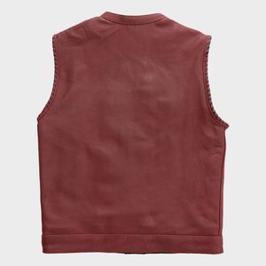 เสื้อกั๊กหนังสีน้ำตาลสไตล์คลับสำหรับผู้ชาย - Product Image 3