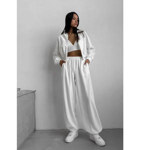 Ensemble de vêtements de sport de haute qualité à manches longues avec fermeture éclair, sweat à capuche, pantalon large à cordon de serrage, séchage rapide, 2 pièces - Product Image 2