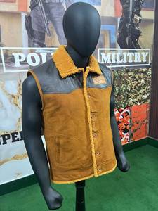 <b>Men's</b> Suede Vest with Sherpa <b>Shearling</b> Collar Winter Warm Sleeveless <b>Jacket</b> OEM Cotton Lining - Product Image 2