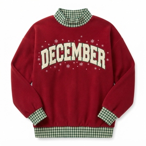 Women's Winter Eco-Friendly Knitted Polyester/Cotton Festive DEC 25 Mockneck Sweatshirt with Green Gingham Trim <b>Applique</b> <b>Letters</b> - Product Image 5