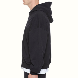 Sudadera con Capucha Extra Grande Unisex, Color Negro Sólido, Algodón French Terry, Corte Casual, Ropa de Invierno Transpirable, Servicio OEM - Product Image 3