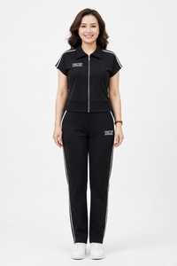 <b>Women's</b> Maroon <b>White</b> Color Block Printed 2-in-1 <b>Tracksuit</b> Set Full Sleeve Turtleneck Zipper Sporty Loose Fit Joggers Front Side - Product Image 2
