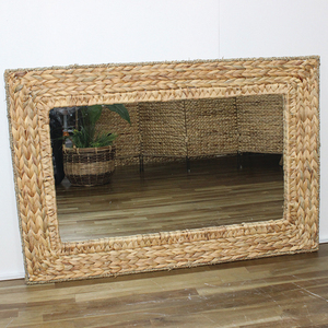 Rustic Water Hyacinth <b>Rectangular</b> <b>Wall</b> <b>Mirror</b> Natural Woven Decorative <b>Mirror</b> for Home Decor - Product Image 1