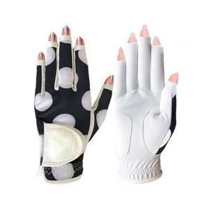 Guantes de Golf de Piel de Cabra Transpirables de Medio Dedo para Hombre, Negros y Blancos, Guantes Deportivos Sin Cordones - Product Image 1