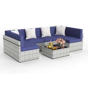 Muebles de Jardín, Conjunto de Sofá Seccional de Ratán de 7 Piezas - Product Image 5