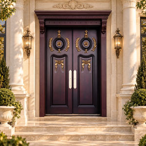 Puerta Exterior de Madera Sólida GA-01F, Diseño Curvo con Grabado, Grosor de 50 mm, Personalizada, con Apertura Abatible, para Viviendas y Apartamentos - Product Image 5