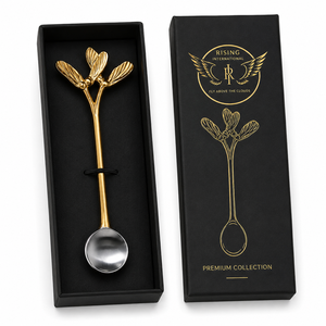 Trending Gold Garden Floral Spoon Gift Box Luxury Black Packaging Custom Logo Premium Cutlery For Hotel Restaurant Gift Sale Set - Product Image 5