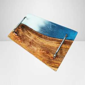 Luxury Handmade Resin Art Wooden Display Tray with Sleek Gold Metal Handles for Dining <b>Table</b>, Ottoman & <b>Coffee</b> <b>Table</b> Styling - Product Image 4