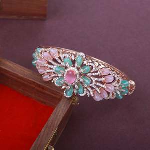 Kishi Fusion Designer Gold-Plated Gemstone Bangles with Diamond & Moissanite - Product Image 1