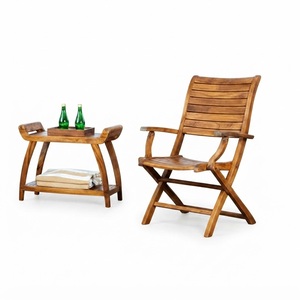 Solid Teak Wood Outdoor <b>Folding</b> Chair with Side <b>Table</b> for Garden Patio Balcony Hotel Resort - Product Image 1
