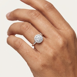 Anillo de Compromiso con Halo de Diamantes Cultivados en Laboratorio de Corte Redondo de 2.00ct, Plata de Ley PT950, Joyería Fina de Lujo DIFF, Venta al Por Mayor - Product Image 5