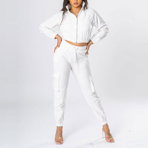 Womens Custom Cargo Jacket Trousers <b>Set</b> Multi Pocket Utility Two Piece Casual Streetwear Fashion Outfit OEM Manufacturer - Product Image 1