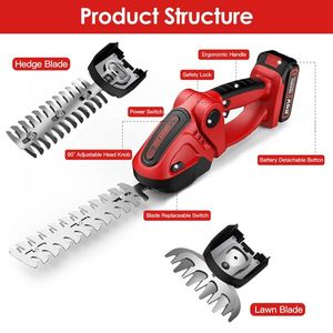 24V Cordless Handheld Hedge Trimmer 90 Degrees Cutting Angle 2Pcs Replaceable Blades Electric Shrub Trimmer for Grass Shear He - Product Image 3