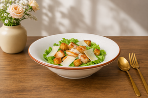 Luxury <b>Ceramic</b> Round Salad <b>Plate</b> With Orange Rim Minimalist Design Dishwasher Safe Modern Serving Dish - Product Image 3