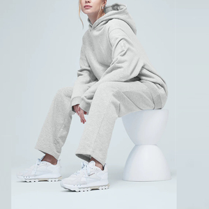 Conjunto Deportivo de Felpa Gris para Mujer, Sudadera con Capucha, Pantalones Deportivos, Atuendo Informal de Invierno, Manga Larga, Corte Holgado, Color Sólido, Transpirable - Product Image 5